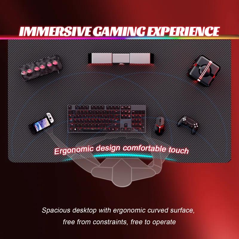 Wrought Studio™ Wrought Studio Gaming Desk With Carbon Fibre Surface- A Shaped Gamer Desk Computer Workstation Home Office Ergonomic PC Desk Simple Gaming Table Home Office Desks