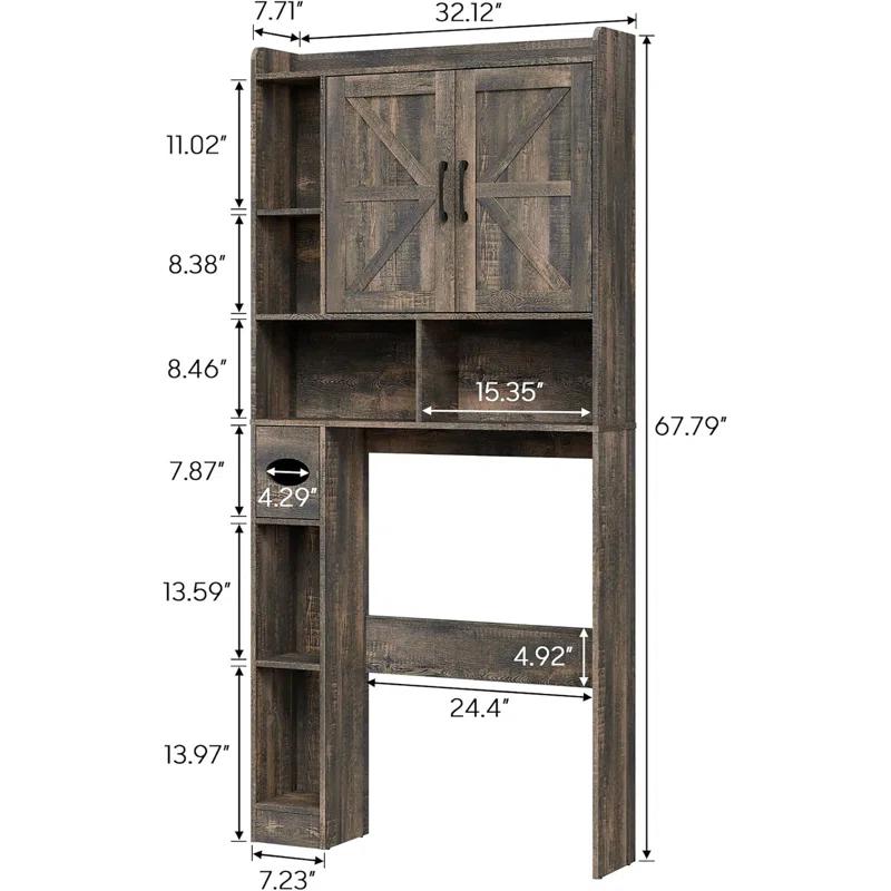 Over The Toilet Storage Cabinet, with 2 Barn Doors & Toilet Paper Holder Stand