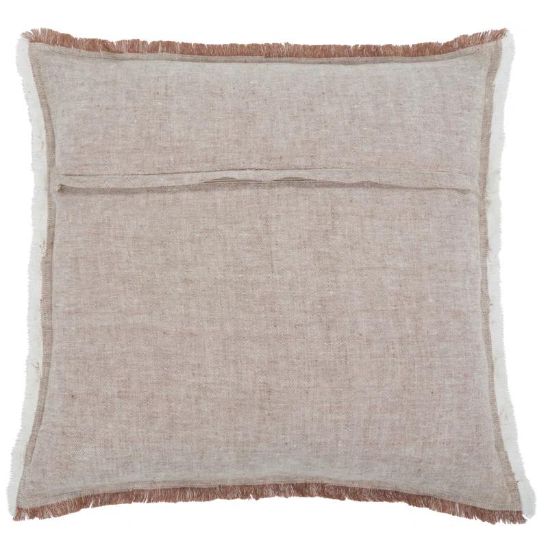 Blush and White 20x20 Woven Throw Pillow with Fringe