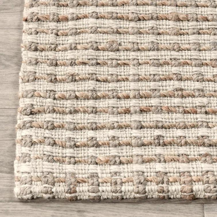Rectangle Herringbone Hand Woven Jute/Sisal Area Rug in Beige