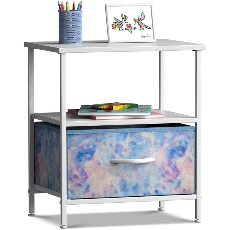 Sorbus 1 Drawer and Shelves Nightstand with Steel Frame, Wood Top & Fabric Bins in Tie Dye & Reviews | Wayfair