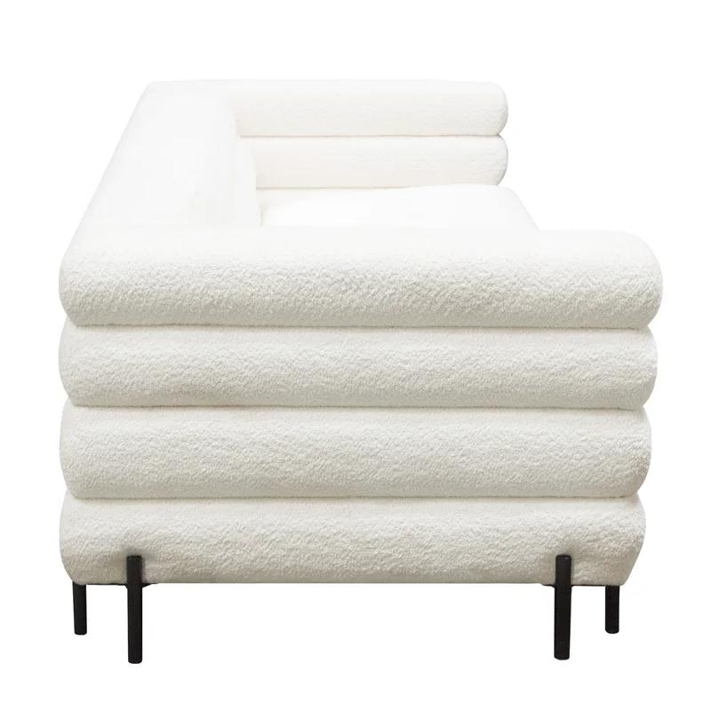 91.25'' White Tufted Fabric Sofa with Metal Legs