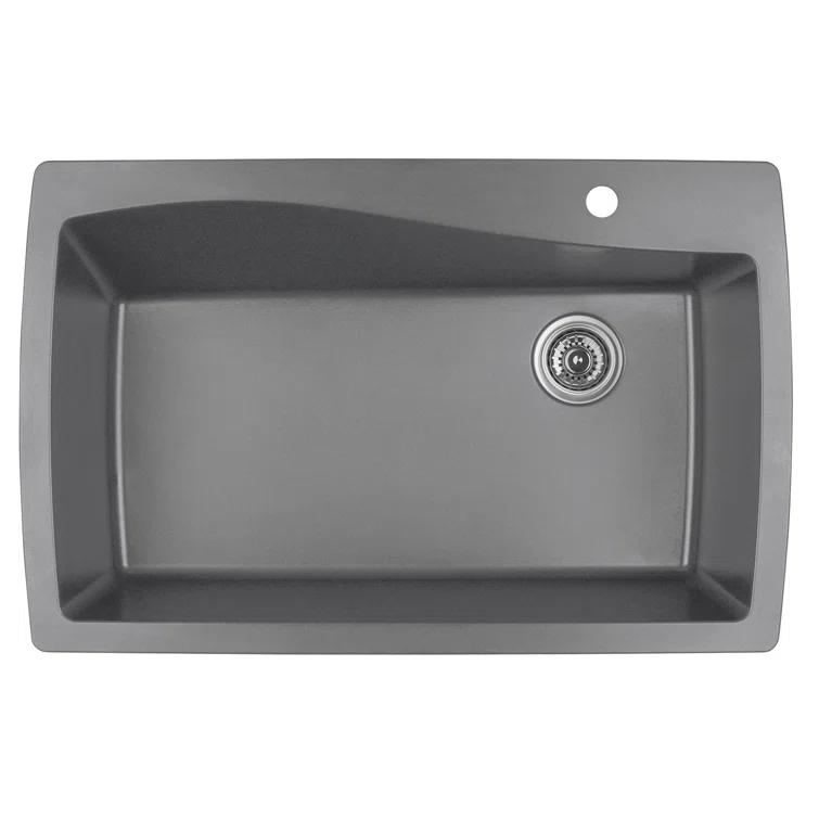 Karran Karran Drop-in Quartz Composite 34'' X 22'' 1-Hole Single Bowl Kitchen Sink QT-722-GR