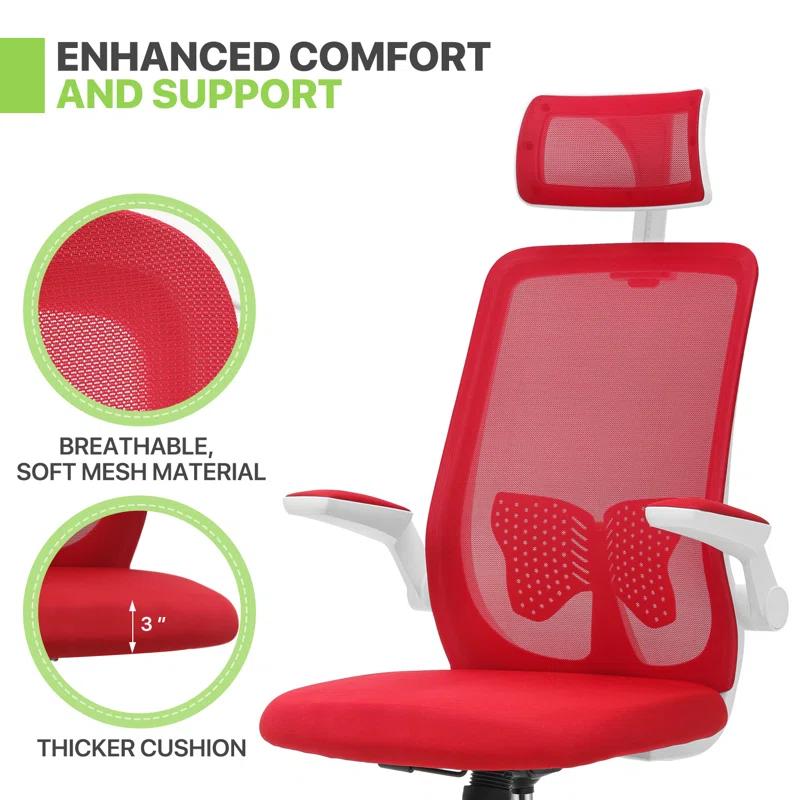 Bring Home Furniture Adjustable High-Back Office Swivel Chair, Ergonomic Mesh Seat with Headrest, Armrests, and Lumbar Support for Home Office Use (Set of 2)