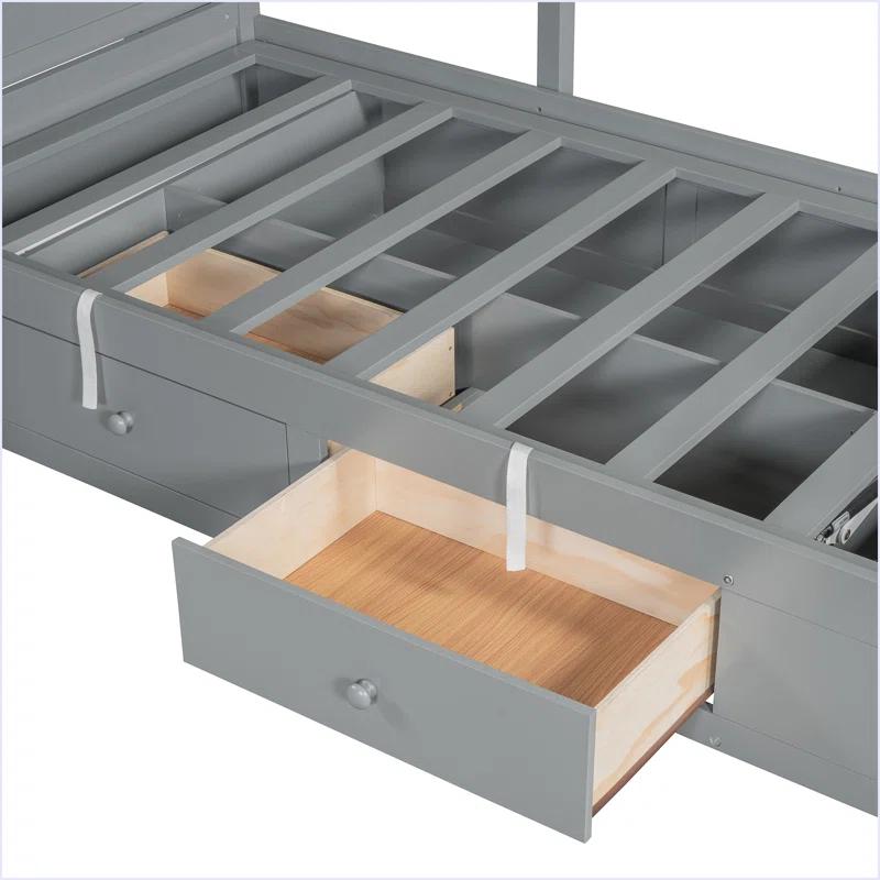yuanhuan Twin Bunk Bed With Drawers, Wardrobe, Storage Shelves And Hydraulic Bed