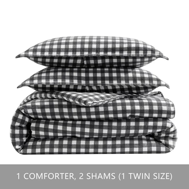Eddie Bauer Eddie Bauer Preston Grey Cotton Flannel Reversible Comforter Set
