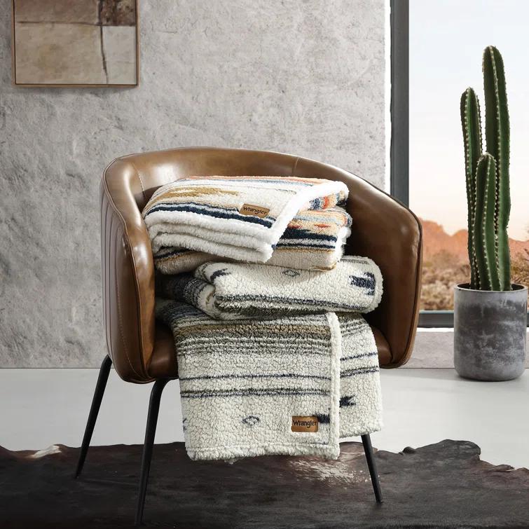 Wrangler Wrangler Printed Plush Sherpa Throw Blankets