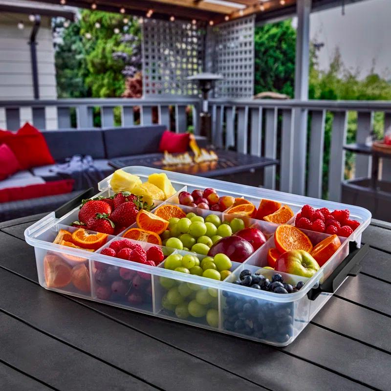 Farberware Farberware Snacklebox 11-Compartment Organizer with Plastic Locking Lid and Black Handles, 11x16 Inches