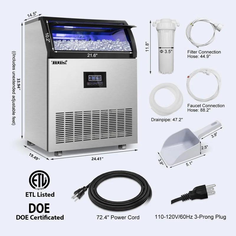 Tittla 24.3 In. 320 Lbs. Built-in Ice Maker with Flip-Up Door, Water Filter, Scoop, and 55 Lbs. Storage Bin