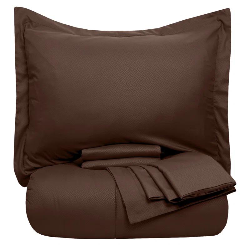Sweet Home Collection Greek Key Embossed Bed in A Bag Comforter Set