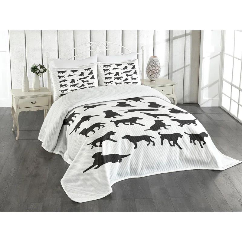 Ambesonne Ambesonne Labrador Bedspread Set Various Positions Charcoal Grey White