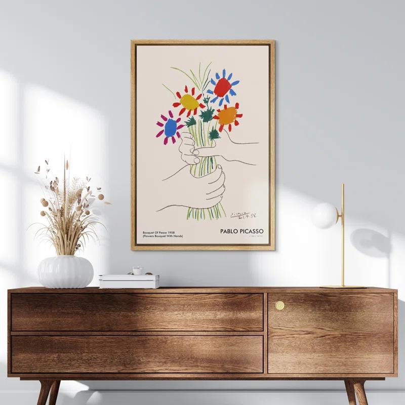SIGNLEADER Bouquet of Peace (Flower Bouquet With Hands) Pablo Picasso Floral- Framed Canvas Print Wall Art Work