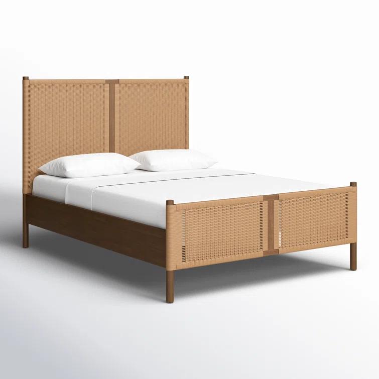 Toasted Sungkai Queen Platform Bed with Woven Headboard