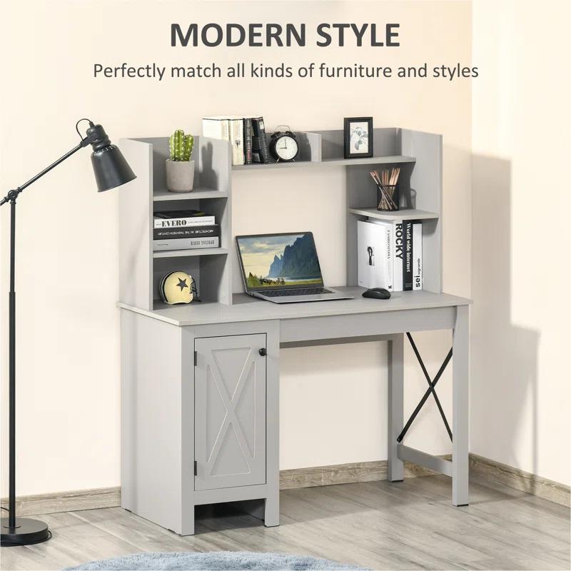 Gracie Oaks Farmhouse Computer Desk With Hutch And Cabinet, Home Office Desk With Storage, For Study