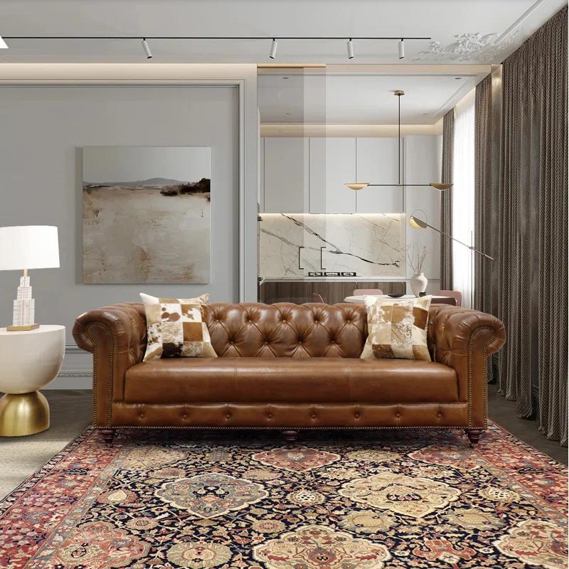 Pasargad Paris Club 88'' Leather Sofa