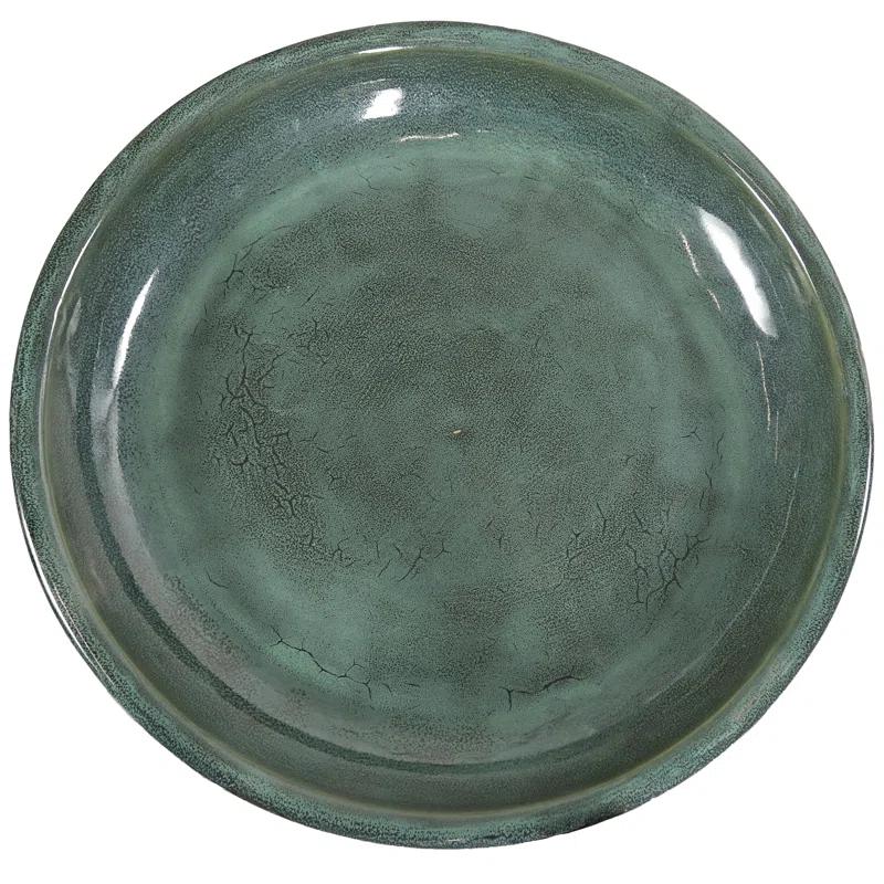 Lark Manor™ Aubriela Freestanding Ceramic Outdoor Bird Bath, UV-Resistant Green Mist Finish