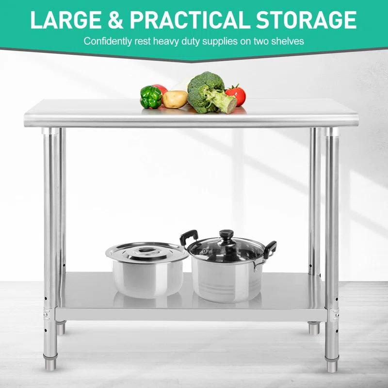 babevy Stainless Steel Table Commercial Work Table,NSF Three Layer Workbench Heavy Duty Prep Worktable
