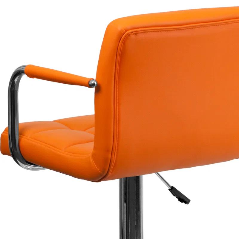 Flash Furniture Contemporary Quilted Vinyl Adjustable Height Barstool with Arms and Chrome Base