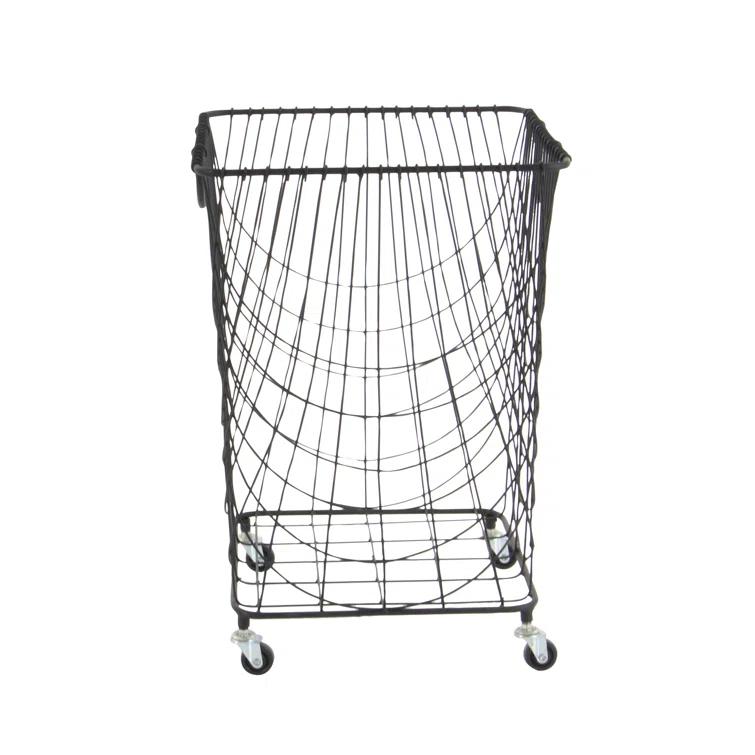 Metal Deep Set Metal Mesh Laundry Basket Storage Cart with Wheels and Handles