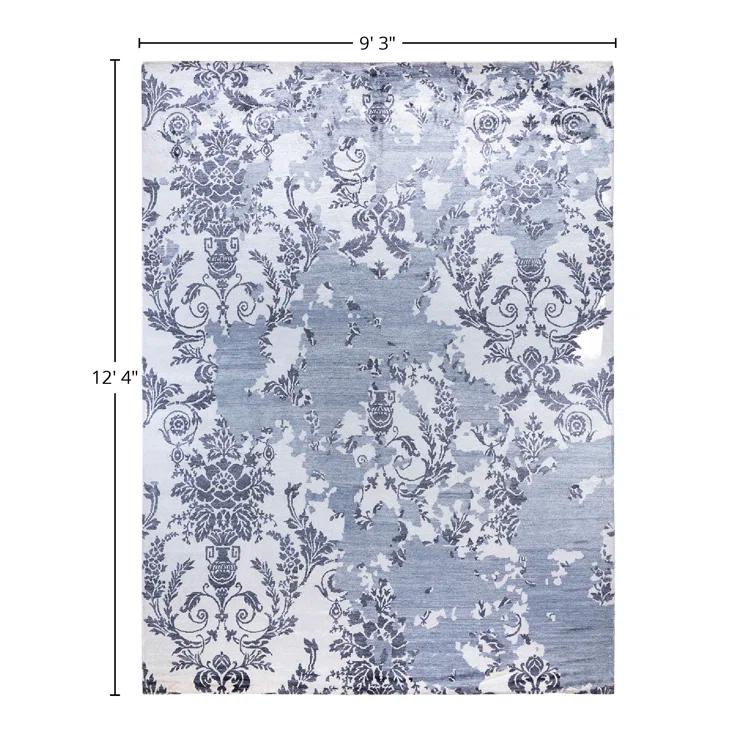 Solo Rugs One-of-a-Kind Rectangle 9'3" X 12'4" New Age Silk Area Rug Blue