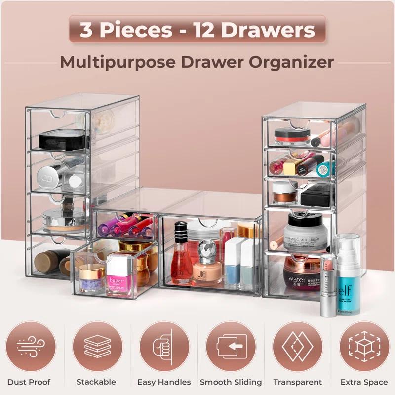 Sorbus Sorbus Clear Storage and Organizer Bins with Drawers,  4 Pcs Stackable Storage Cases for Office, Kitchen, Crafts, and More