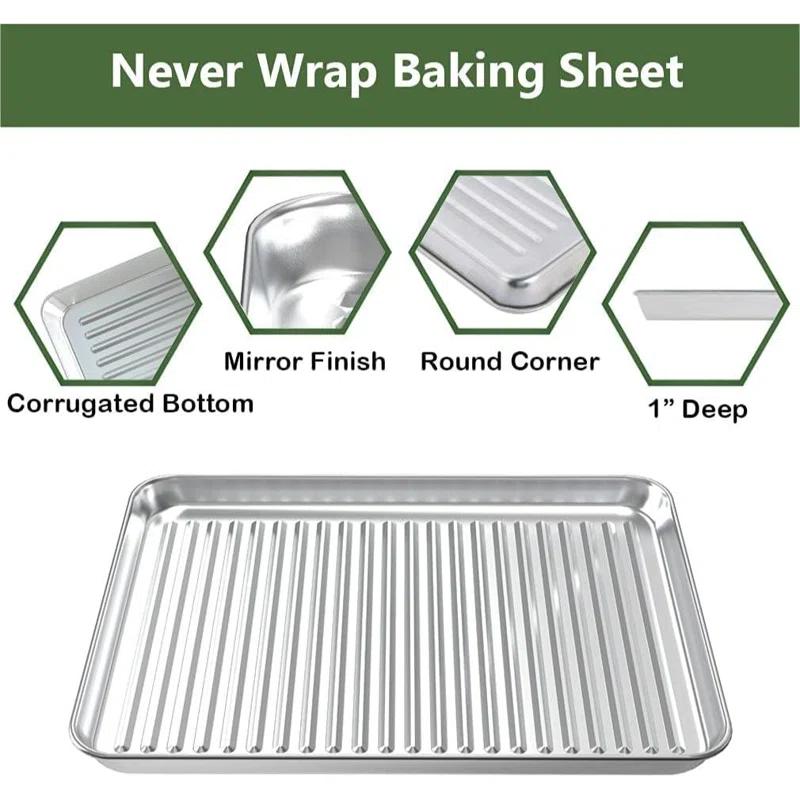 APPENIN WINTER PARK CORP Baking Sheet With Rack Set (2 Pans + 2 Racks), Stainless Steel Cookie Sheet With Cooling Rack, Nonstick Baking Pan, Warp Resistant & Heavy Duty & Rust Free, Size 16 X 12 X 1 Inches