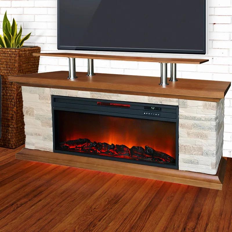 Lifesmart LifeSmart 60" Faux Stone Media Fireplace Heater with Remote Control and Timer, Adjustable Flame