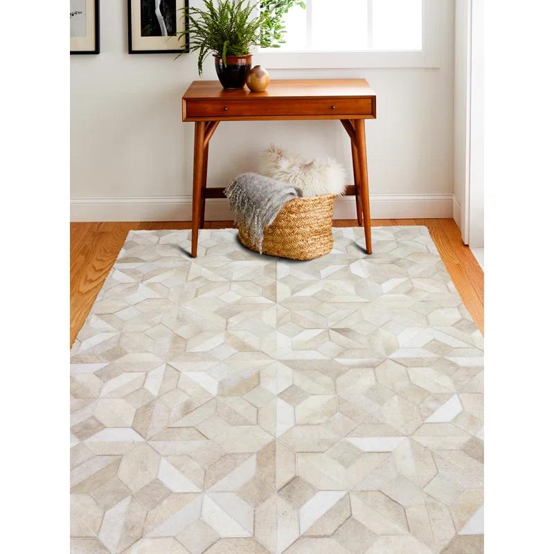 Ruvi Geometric Handmade Cowhide Camel Area Rug