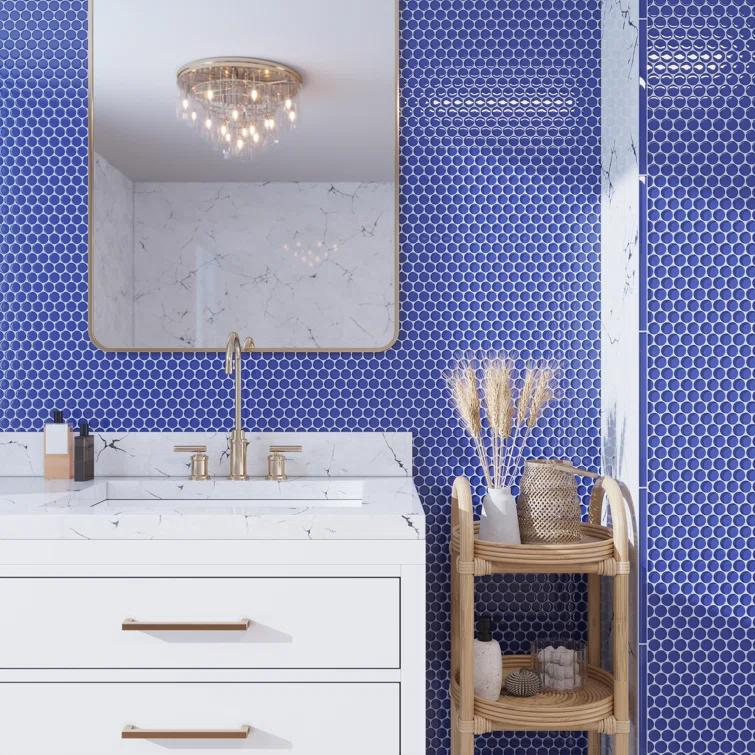 Apollo Tile Penny 1 " X 1 " Straight Edge Glass Mosaic Sheet Wall & Floor Tile