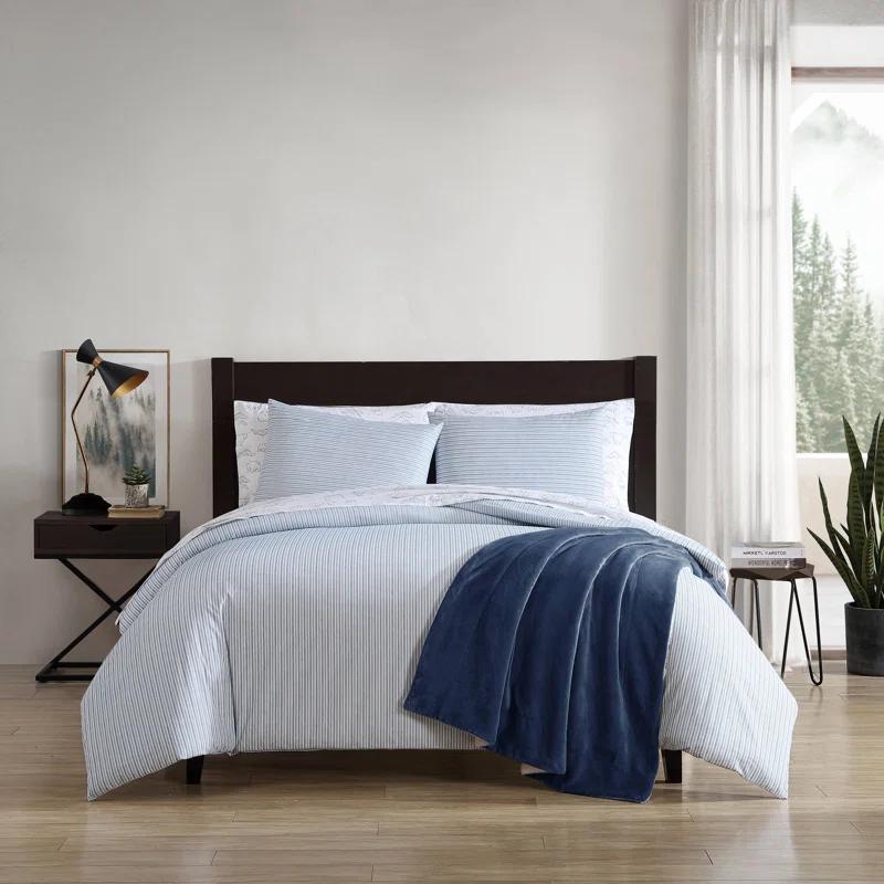 Eddie Bauer Eddie Bauer Ticking Stripe Navy Cotton Percale Duvet Cover Set