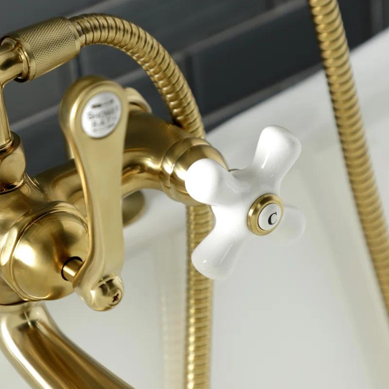 Kingston Brass Aqua Vintage Three-Handle 2-Hole Deck Mount Clawfoot Tub Faucet with Hand Shower