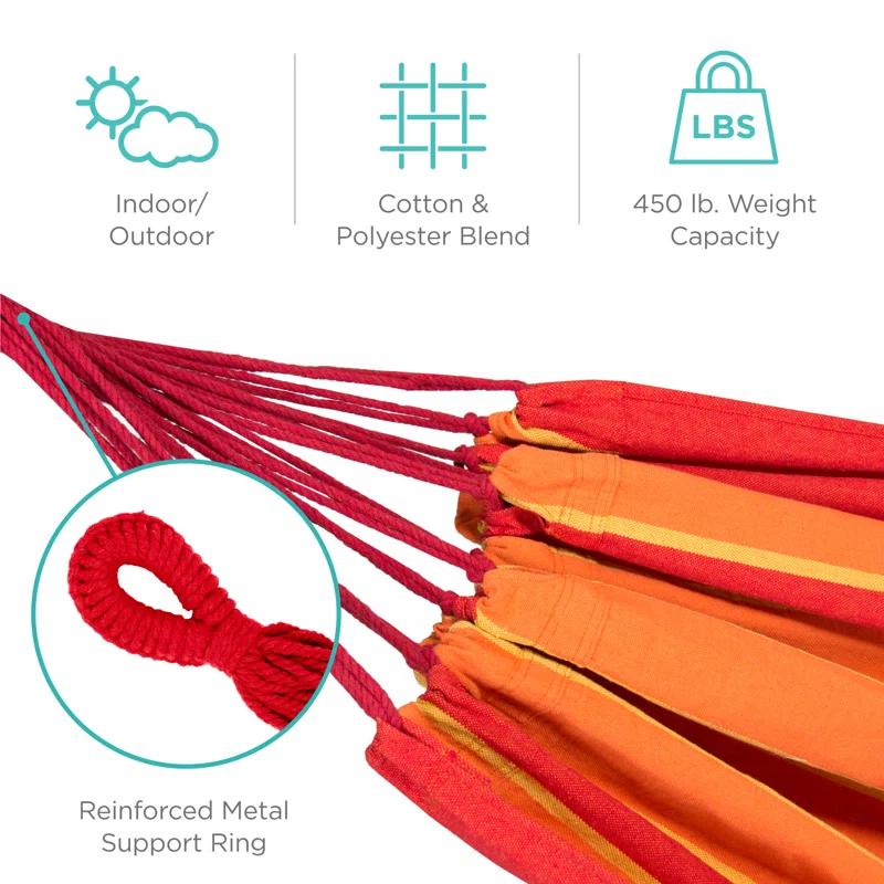 Kirkby 2-Person Brazilian-Style Cotton Double Hammock Bed w/ Portable Carrying Bag