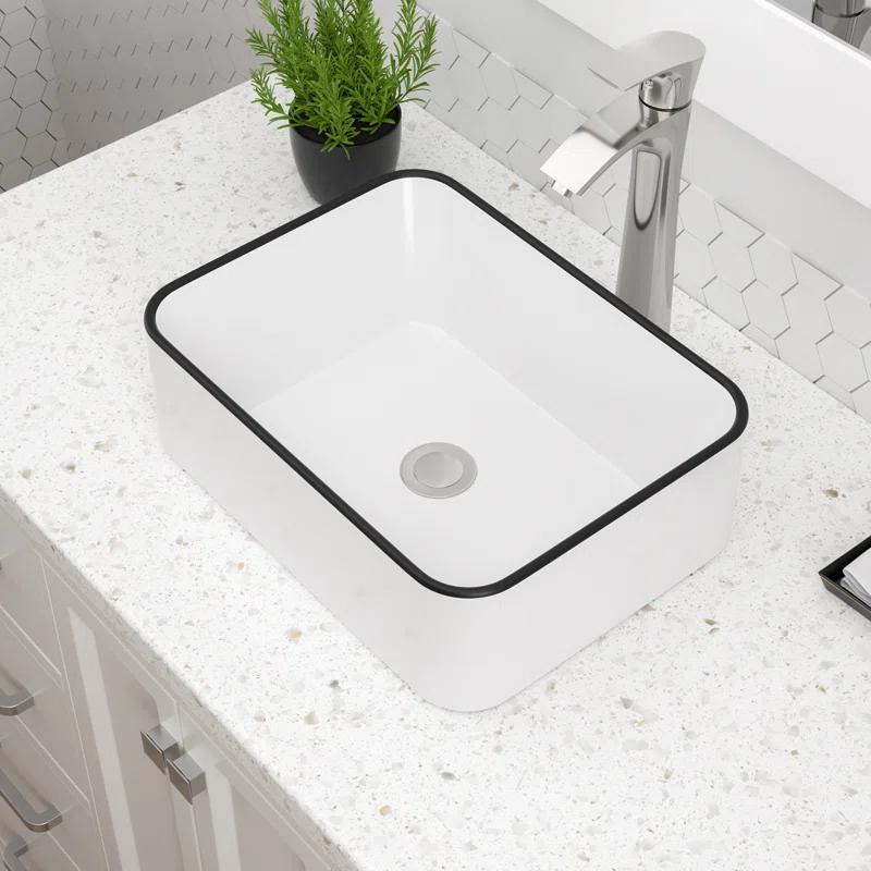 16"X12" White Ceramic Bathroom Vessel Sink Rectangle Bowl Vanity Sink