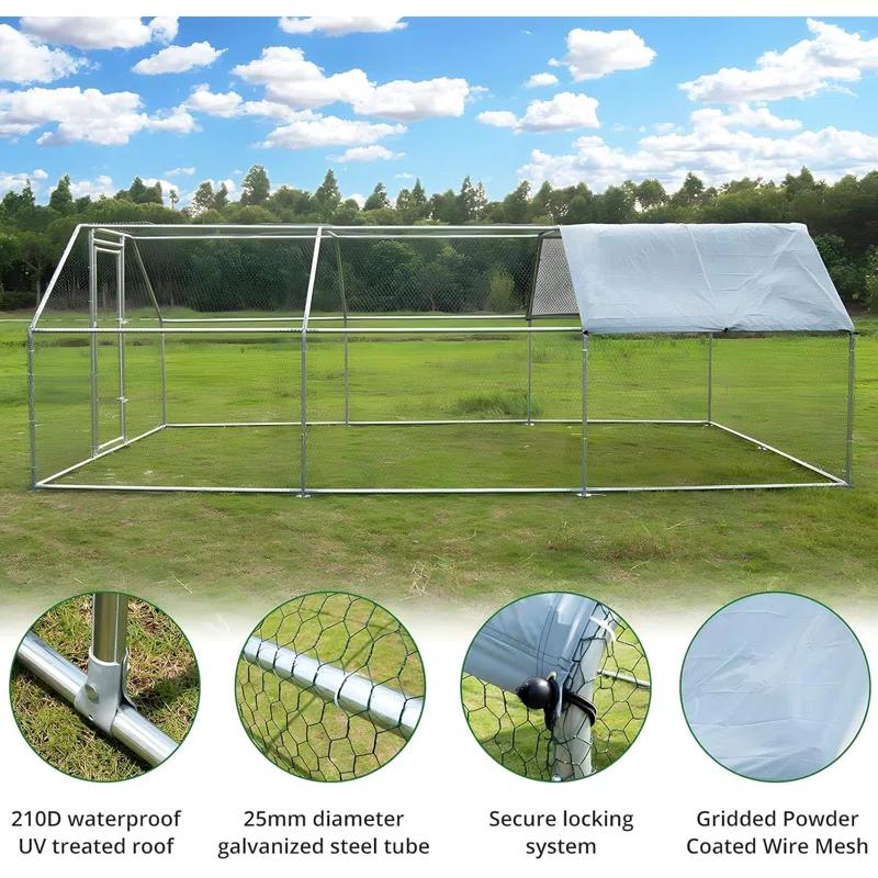 Tucker Murphy Pet™ Large Metal Chicken Coop, Walk-In Chicken Run, Galvanized Wire Poultry Chicken Hen Pen Cage, Rabbits Duck Cages With Waterproof Anti-Ultraviolet Cover For Farm, Backyard (18.5’X9.2’X6.5’)