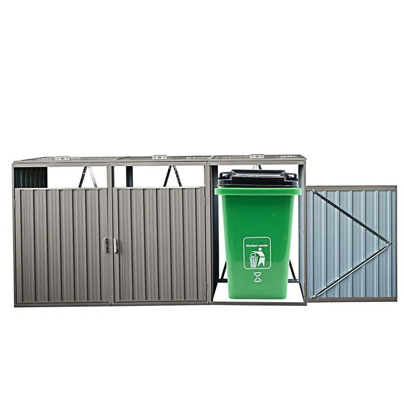 Alxfarton Garbage Bin Shed Stores 3 Trash Cans Metal Outdoor Bin Shed For Garbage Storage