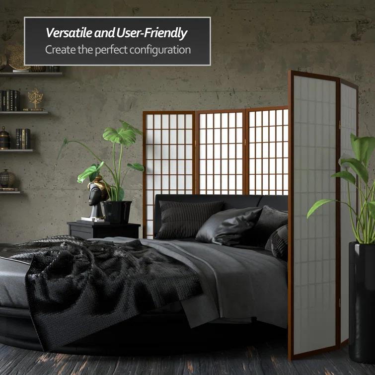 Oriental Furniture 5 ft. Tall Window Pane Shoji Screen - Walnut - 5 Panel