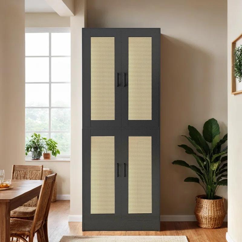 Bay Isle Home™ Rattan Kitchen Pantry Cabinet, 71" Tall Kitchen Pantry Storage Cabinet With Doors, Boho Kitchen Pantry Hutch With Storage For Kitchen, Dining Room