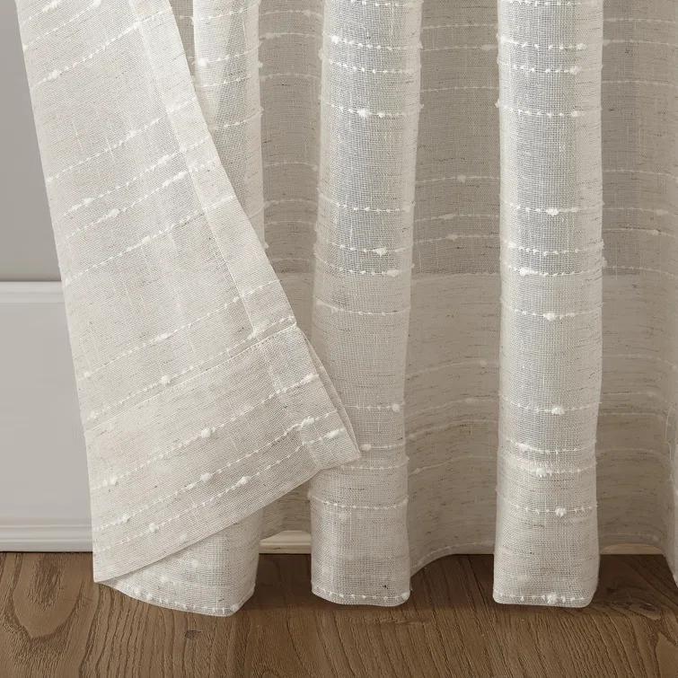 Clean Window Textured Slub Anti-Dust Striped Semi-Sheer Rod Pocket Curtain Panel