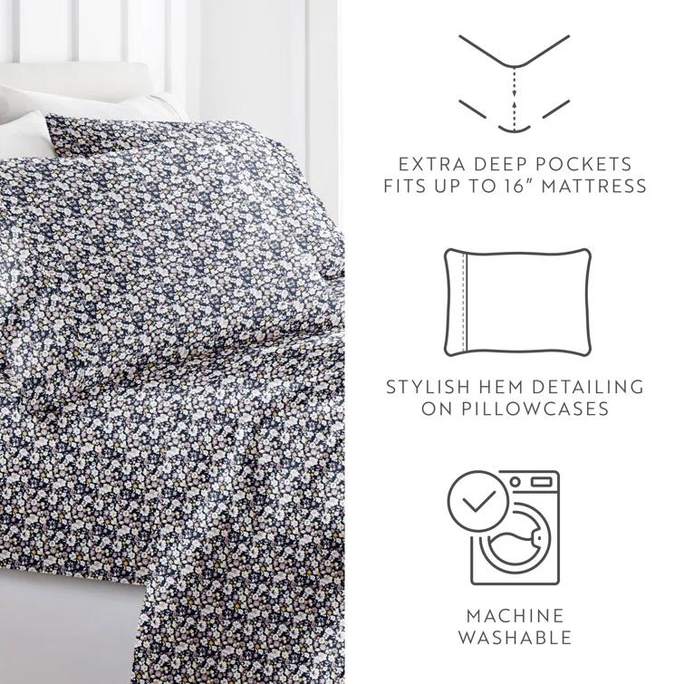 IEnjoy Home 4 Piece Sheet Set Patterned Microfiber Ultra Soft Bedding in Floral Dream