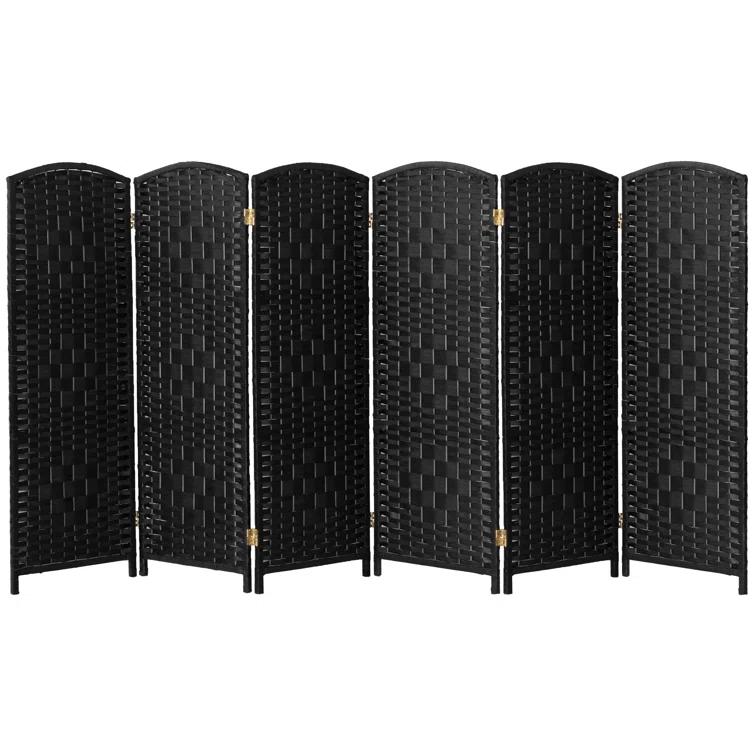 4 ft. Short Diamond Weave Fiber Folding Screen - Black - 6 Panel