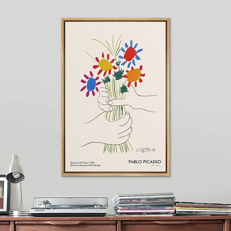 SIGNLEADER Bouquet of Peace (Flower Bouquet With Hands) Pablo Picasso Floral- Framed Canvas Print Wall Art Work