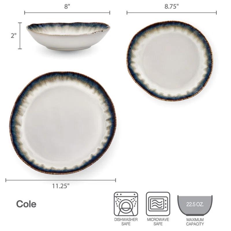 Mikasa Cole 12-Piece Stoneware Dinnerware Set, Service for 4