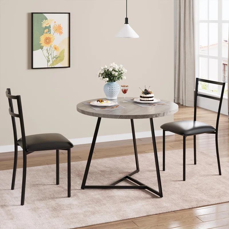 17 Stories Dining Table Set For 2, Round Kitchen Table And Upholstered Chairs For 2, 3 Piece Dining Room Table Set