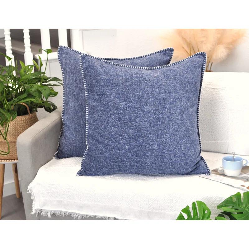 Oveesha Soft Chenille Throw Pillow Covers With Stitched Edge (Set of 2)