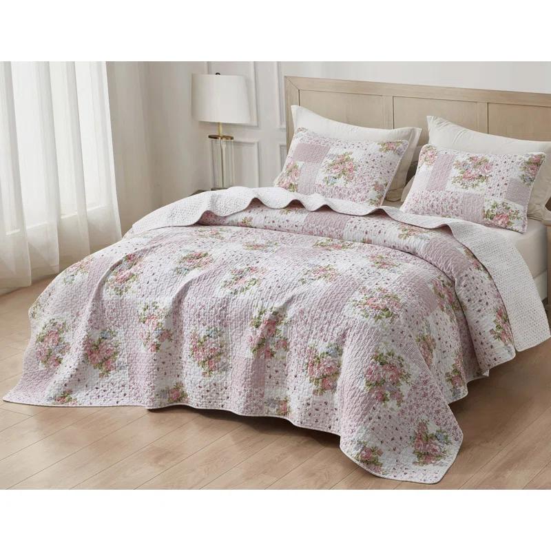 Chezmoi Collection Rosy Cotton Standard Patchwork Quilt Set