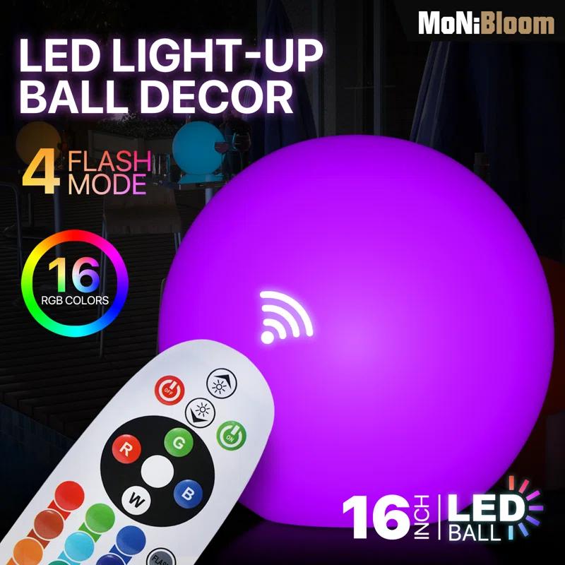 MoNiBloom LED Ball Light, 16 Color Rechargeable Night Light Dimmable Mood Lamp with Remote for Party Bar Decor