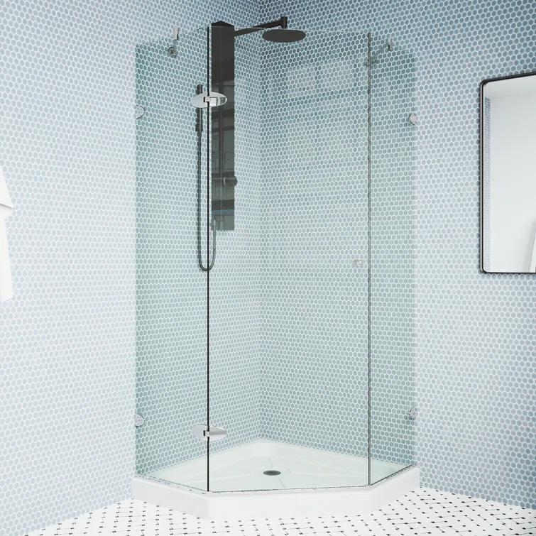VIGO Verona 38" W x 38" D x 77" H Hinged Frameless Shower Enclosure with 3/8  Clear Glass&Base VG6061CHCL38WS