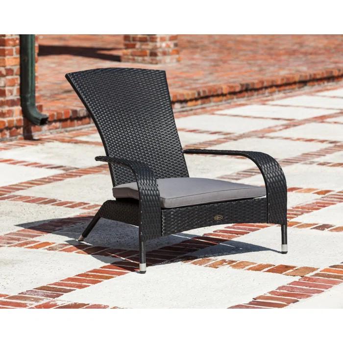 PatioSense Patio Sense Coconino Wicker Chair All Weather Adirondack Style Chair Grey Outdoor Cushion Included - Black