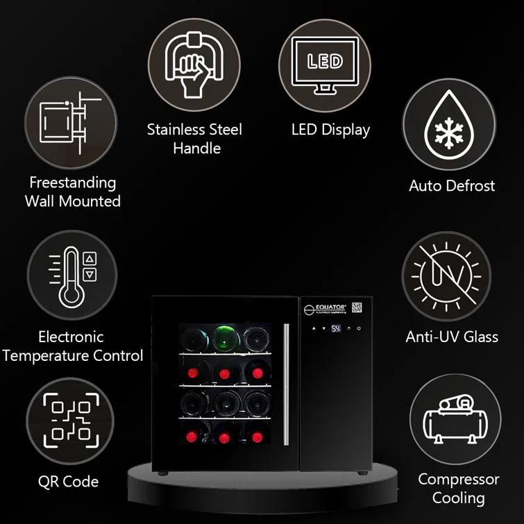 Equator Advanced Appliances 12 Bottles Countertop Wine Refrigerator Black Touch Control 110V