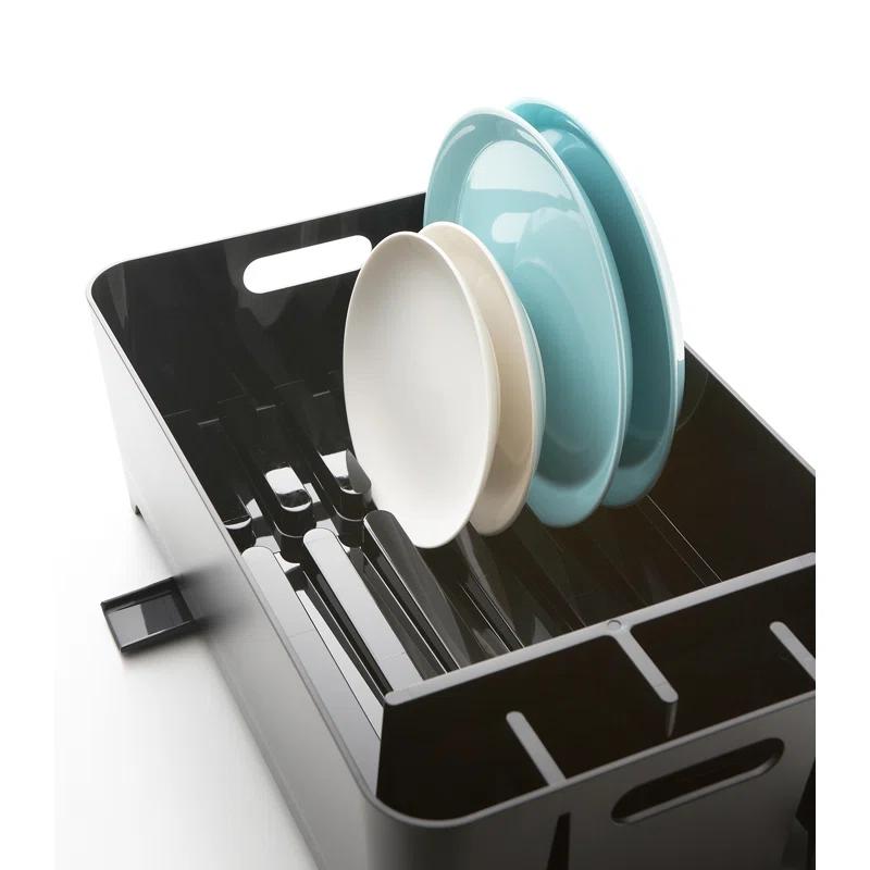 Tower Yamazaki Home Dish Drying Rack with Drainage Spout, 1.25 gallon, Utensil Holder, Handles